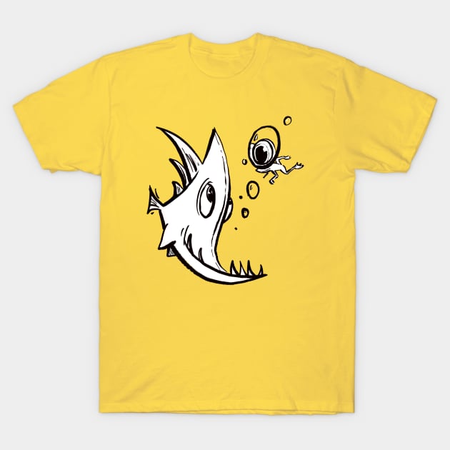 Crazy fish and frog T-Shirt by Jason's Doodles